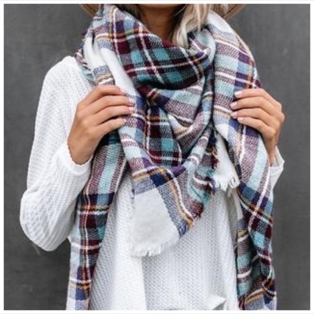 Plaid soft blanket scarf
